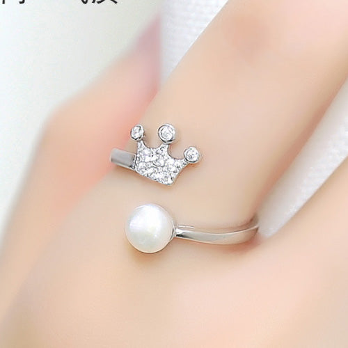 Women's 925 Sterling Silver Ring Freshwater Pearl Crown Adjustable Size 4- 8