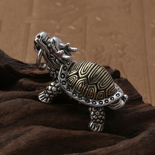 Real 925 Sterling Silver Pendant Dragon's Head Turtle's Body Jewelry