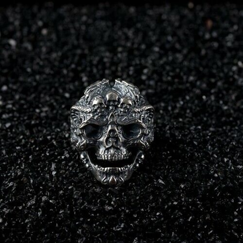 Real Solid 925 Sterling Silver Ring Skeletons Skulls Punk Jewelry Open Size 8 9 10 11 12