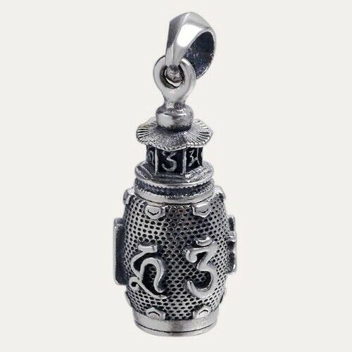 Real 925 Sterling Silver Pendant Amulet Box Om-Mani-Padme-Hum Religious Jewelry