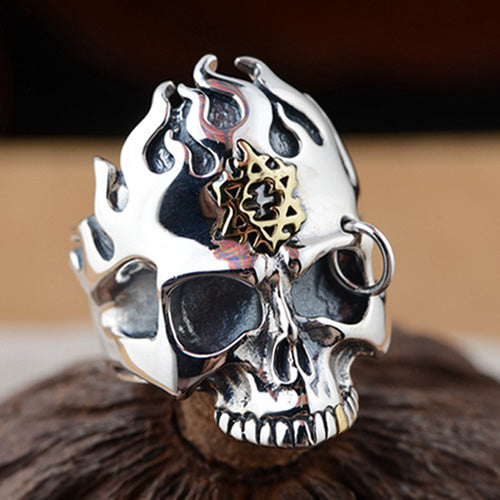 Real Solid 925 Sterling Silver Ring Hexagram Skeletons Skulls Devils Gothic Jewelry Size 8 9 10 11 12