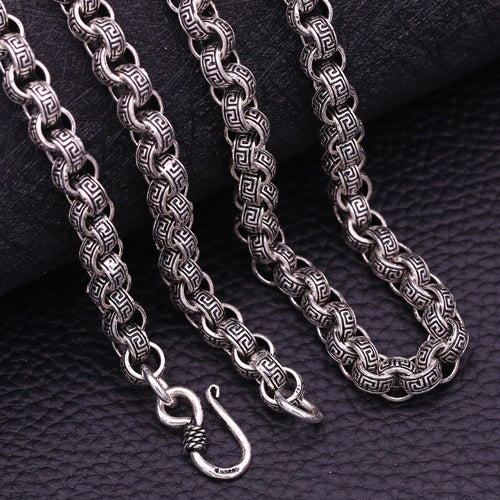 Real 925 Sterling Silver Stripe Loop Chain Men's Heavy Necklace 8mm 20"-26"
