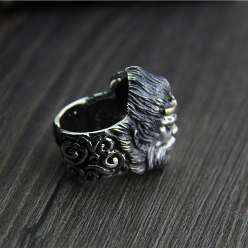 Heavy Real Solid 925 Sterling Silver Ring Mythical Monkey King Animals Punk Jewelry Open Size 9-12