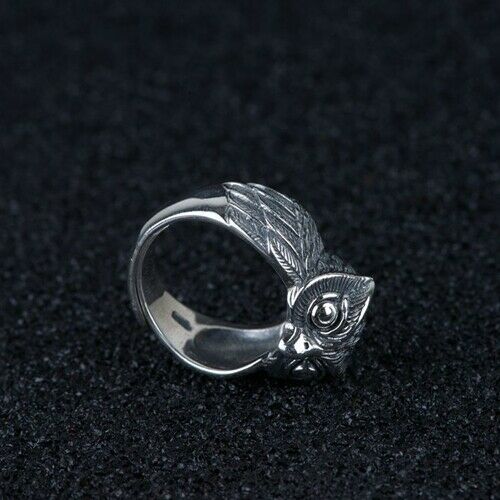 Real Solid 925 Sterling Silver Ring Animals Owl Punk Jewelry Open Size 8 9 10 11 12