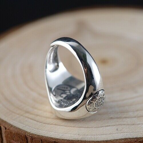 Real Solid 925 Sterling Silver Ring Rotation Twelve Animals Zodiac Fashion Jewelry Adjustable 8-13