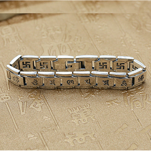 Real 925 Sterling Silver Bracelet Link Chain Buddha Lection Heavy Men's 8.3"