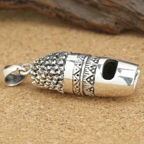 Real 925 Sterling Silver Pendant Owl Whistle