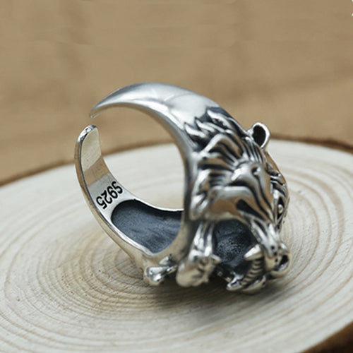 Real Solid 925 Sterling Silver Ring Animals Tiger Punk Jewelry Open Size 8 9 10 11
