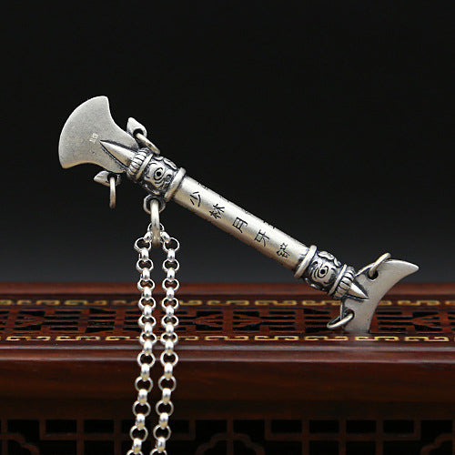 Solid 990 Sterling Silver Pendant Lunar Tooth Spade Weaponry Jewelry