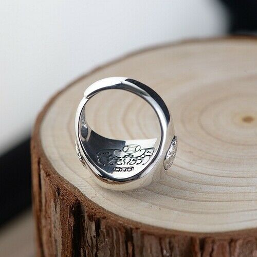 Real Solid 925 Sterling Silver Ring Rotation Twelve Animals Zodiac Fashion Jewelry Adjustable 8-13