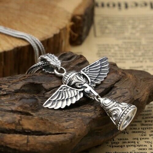 Real 925 Sterling Silver Pendant Angel's Wings Bell