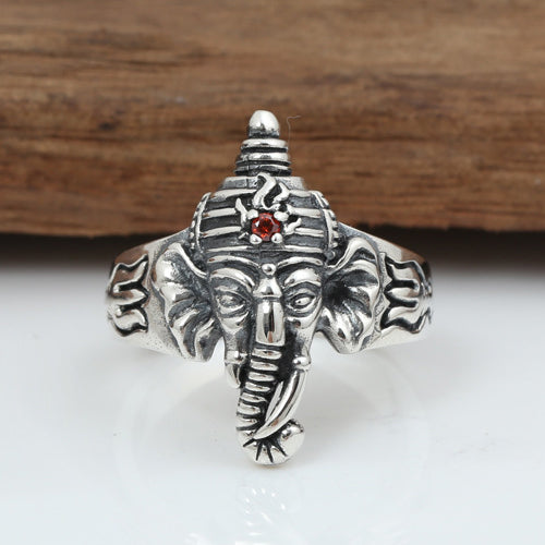Real Solid 925 Sterling Silver Ring Animals Elephant Ganesha Jewelry Open Size 8-11