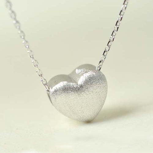 Women's Solid 925 Sterling Silver Pendant Necklace Brush Heart Jewelry Gift