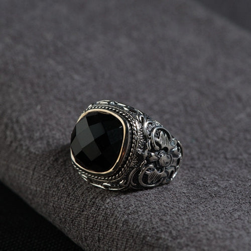 Real Solid 925 Sterling Silver Ring Vajry Black Agate Fashion Punk Jewelry Size 8 9 10 11 12