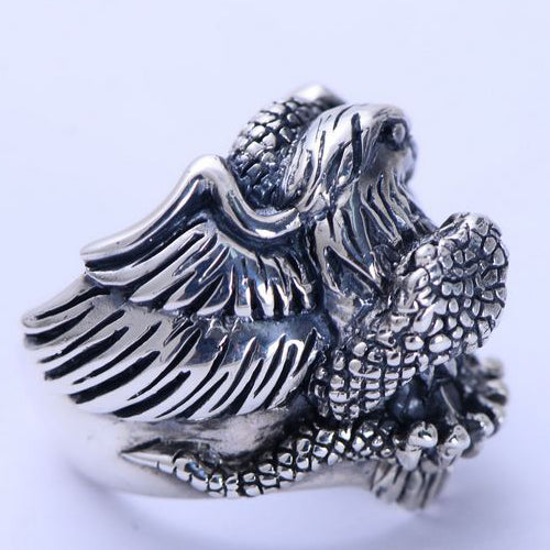 Huge Heavy Real Solid 925 Sterling Silver Ring Animals Eagle Snake Punk Gothic Jewelry Size 8 9 10 11