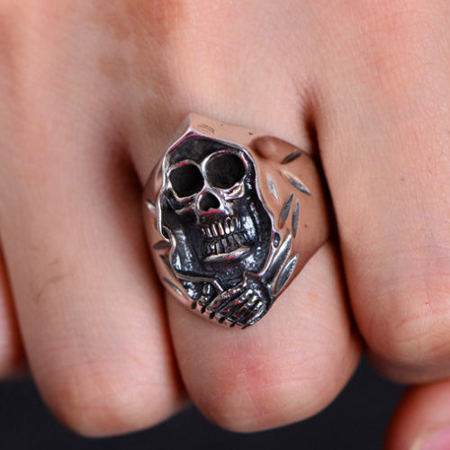 New Real Solid 925 Sterling Silver Rings Death Skeletons Skulls Gothic Jewelry Size 8 9 10 11