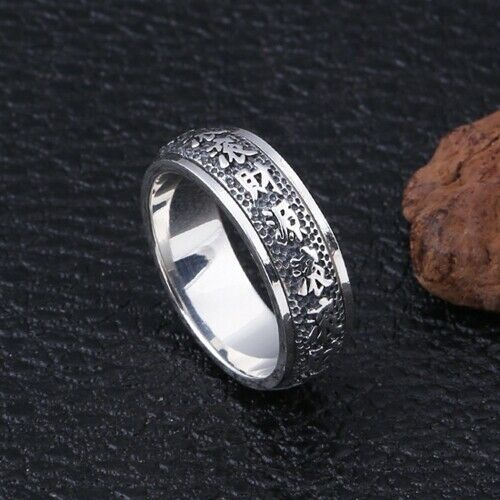 Real Solid 925 Sterling Silver Ring Luck Wealth Jewelry Rotation Size 8 - 12