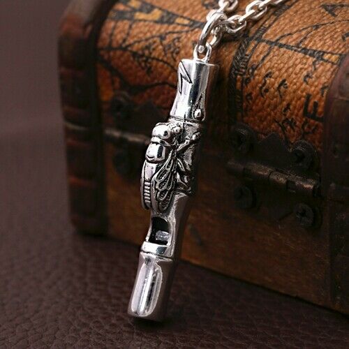 Real 990 Sterling Silver Pendant Whistle Cicada Bamboo