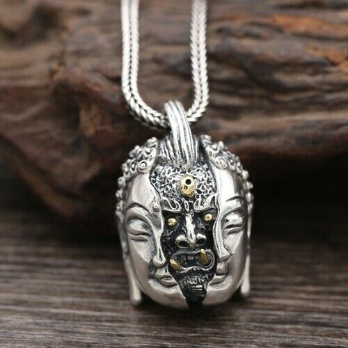 Real 925 Sterling Silver Pendant Buddha-Devil Good-and-Evil