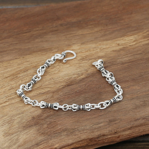 Men's Solid 925 Sterling Silver Bracelet Link Chain Loop Vajra Jewelry