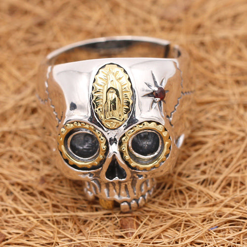 Real Solid 925 Sterling Silver Ring Skeletons Skulls Hip Hop Jewelry Open Size 8-12
