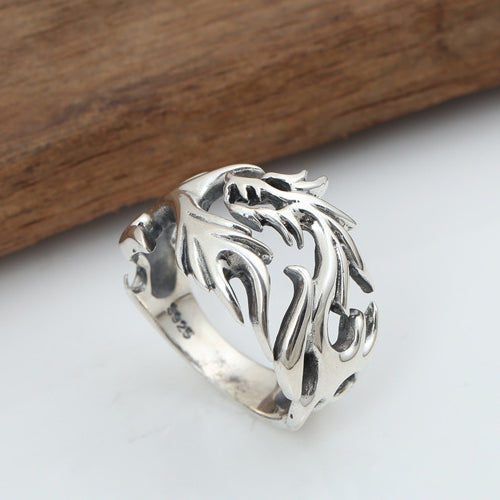 Real Solid 925 Sterling Silver Ring Animals Fire Dragon Punk Jewelry Open Size 8 9 10 11