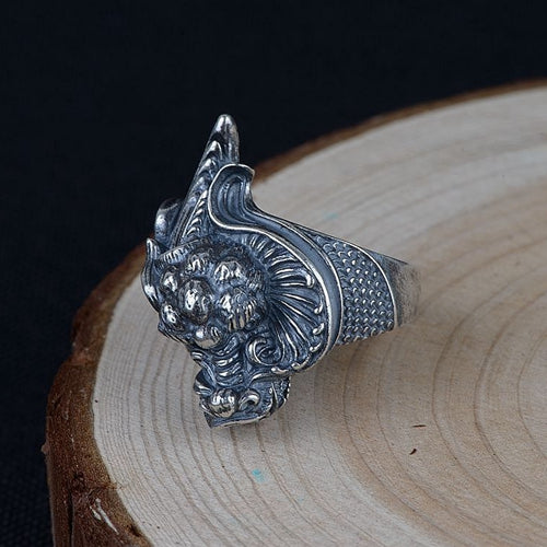 Real Solid 925 Sterling Silver Ring Animals Dragon's Head Punk Jewelry Open Size 8 9 10 11 12