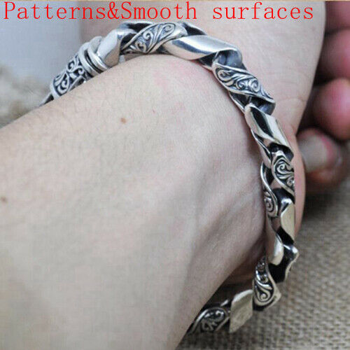 Real Solid 925 Sterling Silver Bracelets Flower Pattern Chain Fashion Jewelry