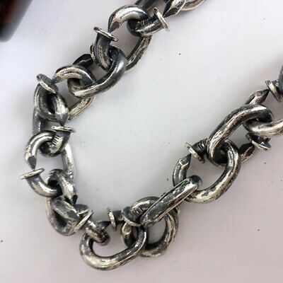 Real Solid 925 Sterling Silver Bracelet Crow's Head  Hook Nail Link Punk Jewelry 8.5" 9"  9.8"