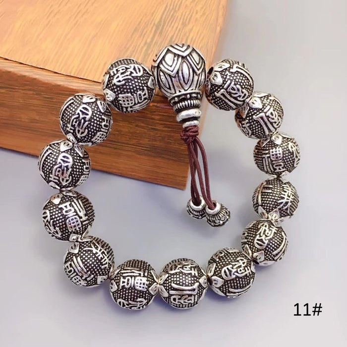 Real Solid 990 Sterling Silver Bracelet Beaded Religions Fashion Elastic Jewelry