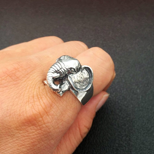Real Solid 925 Sterling Silver Ring Animals Elephant Punk Jewelry Open Size 8 9 10 11 12