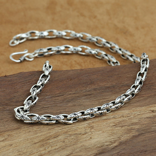 Real Solid 925 Sterling Silver Necklace Sun Star Loop Link Chain Men's 22"