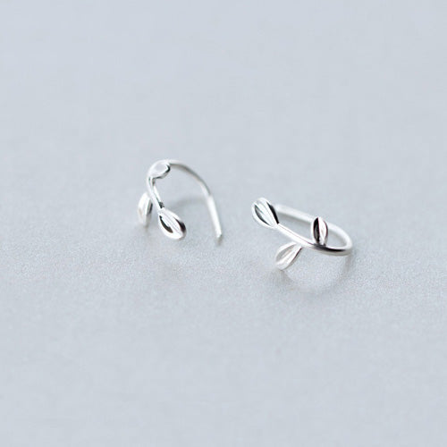Women's Solid 925 Sterling Silver Ear Stud Earrings Gold Twig Leaf Jewelry Gift