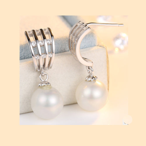 Real 925 Sterling Silver Earring Ear Stud Freshwater Pearl Women's Jewelry