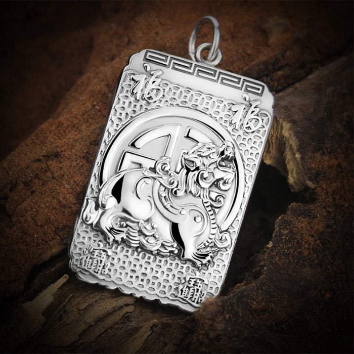 Mens Real Solid 999 Pure Silver Pendants Om Mani Padme Hum Wealth Mythical Beast