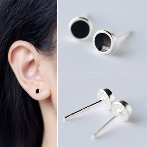 Women's 925 Sterling Silver Ear Stud Earrings Black Square Triangle Heart Circle