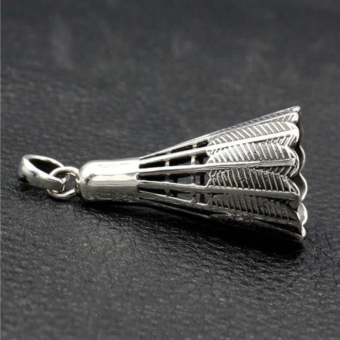 Men's Real Solid 925 Sterling Silver Pendants Badminton Feather Jewelry