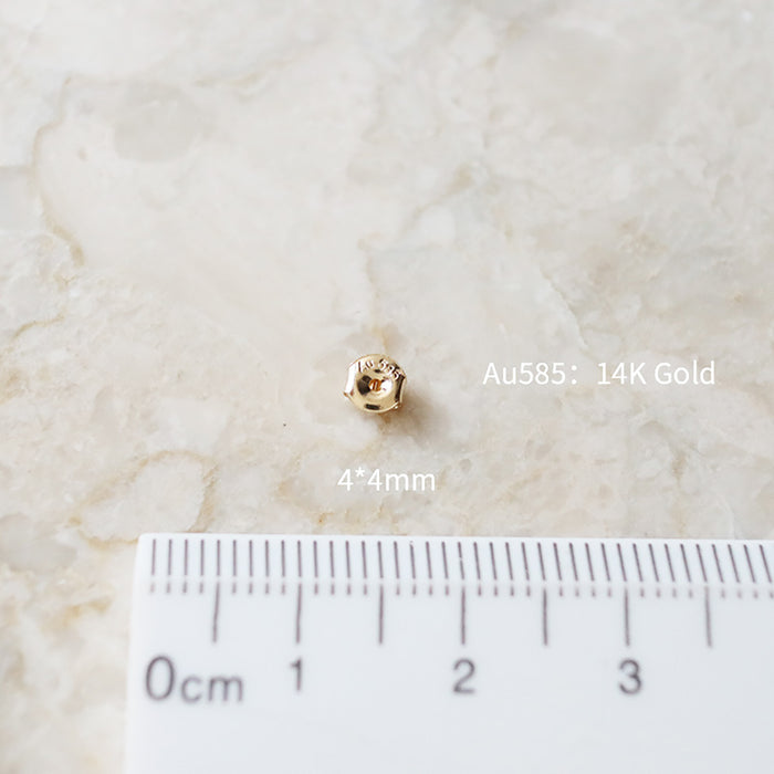 14K Solid Gold Ear Stud Earrings Round Diamond Beautiful Charm Jewelry