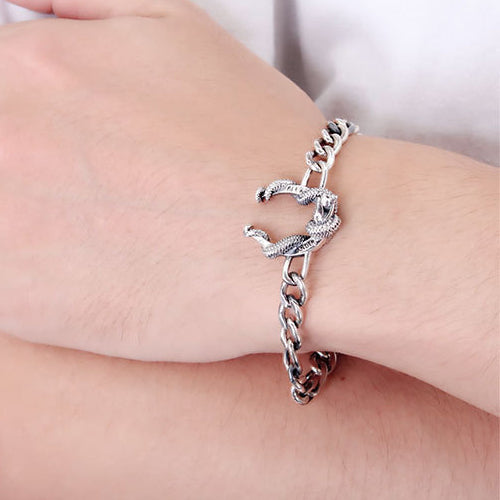 Real Solid 925 Sterling Silver Bracelets Miami Cuban Link Chain Animals Snake Punk Jewelry