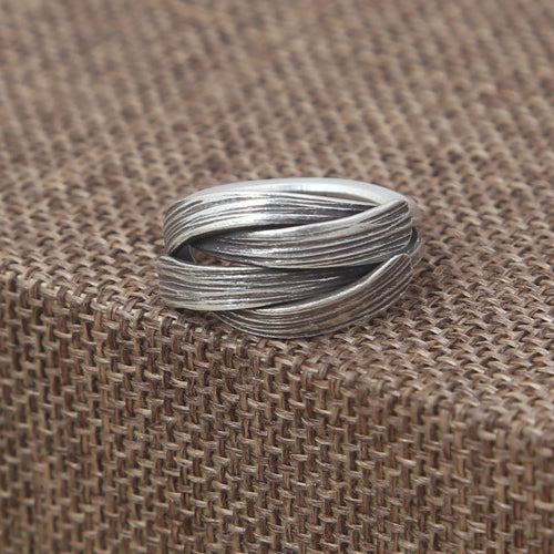 Real Solid 925 Sterling Silver Ring Braided Punk Jewelry Adjustable Size 6 7 8