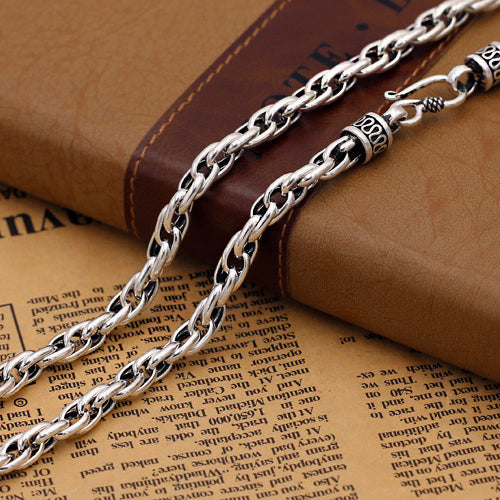 Real Solid 925 Sterling Silver Vines Cane Chain Men's Heavy Necklace18"-24"