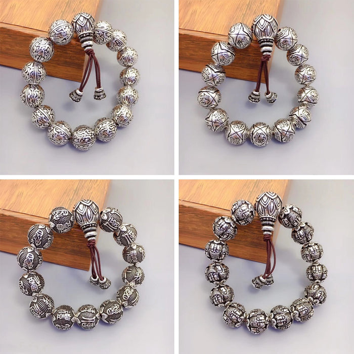Real Solid 990 Sterling Silver Bracelet Beaded Religions Fashion Elastic Jewelry