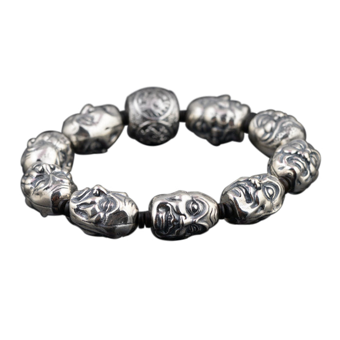 Real Solid 925 Sterling Silver Bracelets Link  Eighteen Arhats Four Buddhism Beast Luck Jewelry