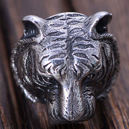 Huge Heavy Real Solid 925 Sterling Silver Ring Animals Tiger Punk Jewelry Size 8 9 10 11 12