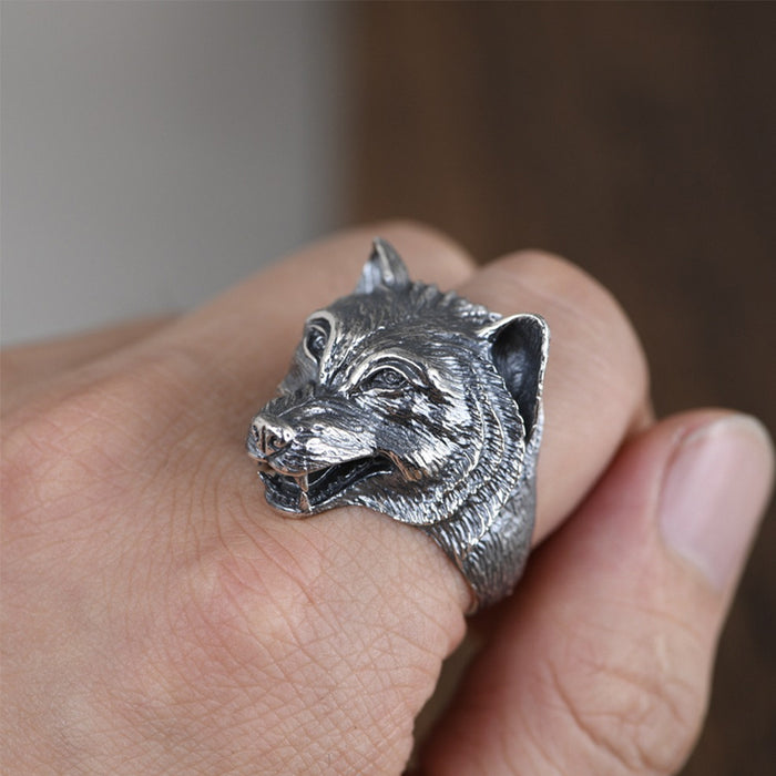 Huge Real Solid 925 Sterling Silver Ring Animals Wolf Head Gothic Jewelry Open Size 8-11