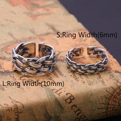 Real Solid 925 Sterling Silver Ring Classic Braided Twisted Punk Couple Jewelry Open Size 8 9 10