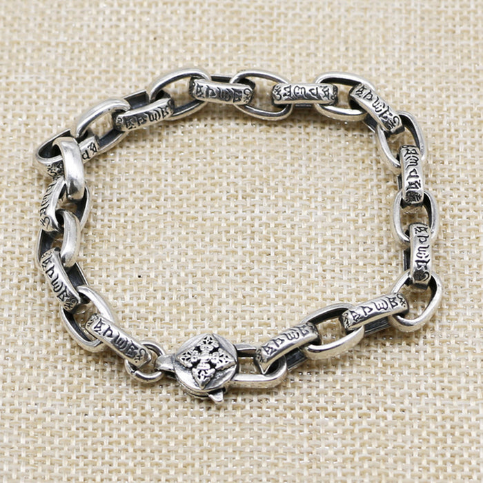Real Solid 925 Sterling Silver Bracelet Link Vajra Lection Oval Chain Punk Jewelry 5.51"-9.45"