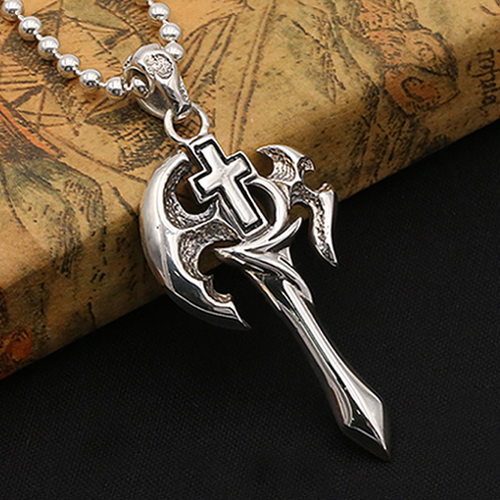 Solid 925 Sterling Silver Pendant Cross Axe Jewelry