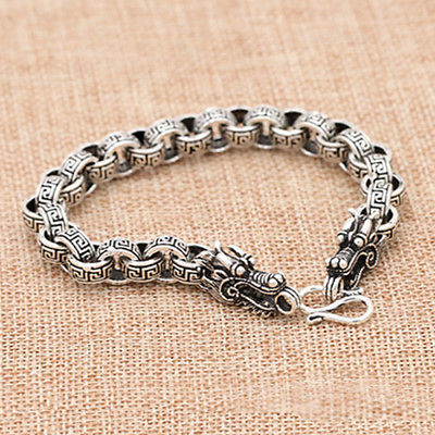 Real Solid 925 Sterling Silver Bracelet Link Chain Dragon Animals Stripe Loop Jewelry 7.5"- 9"
