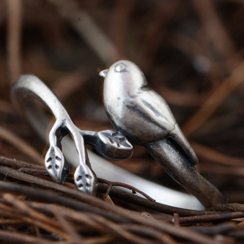 Women's Real 925 Sterling Silver Ring Bird Twig Adjustable Size 7 8 9